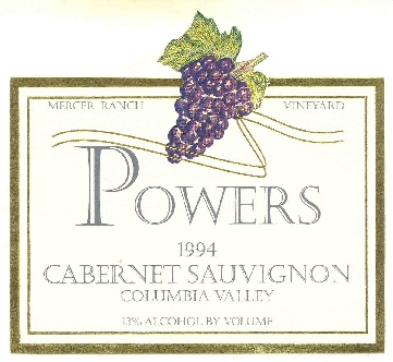 Powers 1994 Cabernet Sauvignon label