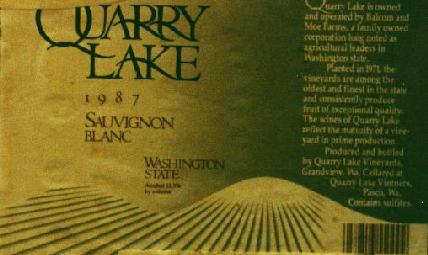 Quarry Lake 1987 Sauvignon Blanc label