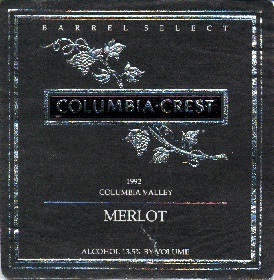 Columbia Crest 1992 Barrel Select Merlot label